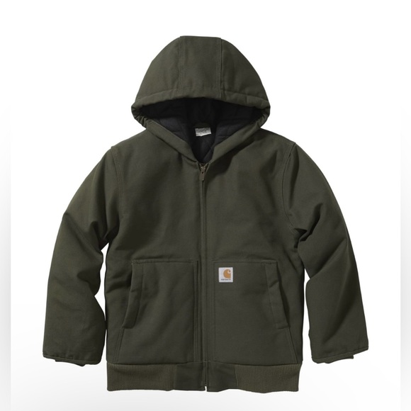 EUC Flannel-Lined Hooded Canvas Insulated Zip-Up Jacket - Picture 1 of 7